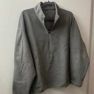 Oversized-Fit Fleece Half Zip, Gray, Large